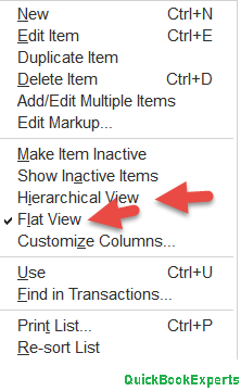 Hierarchical view in QUickBooks 